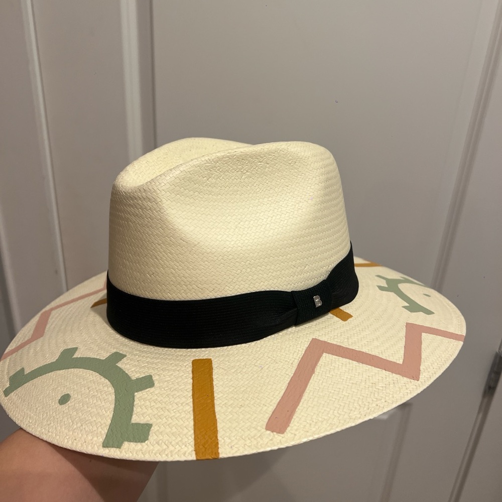 Cream Hat with Black Band and Colorful Accents